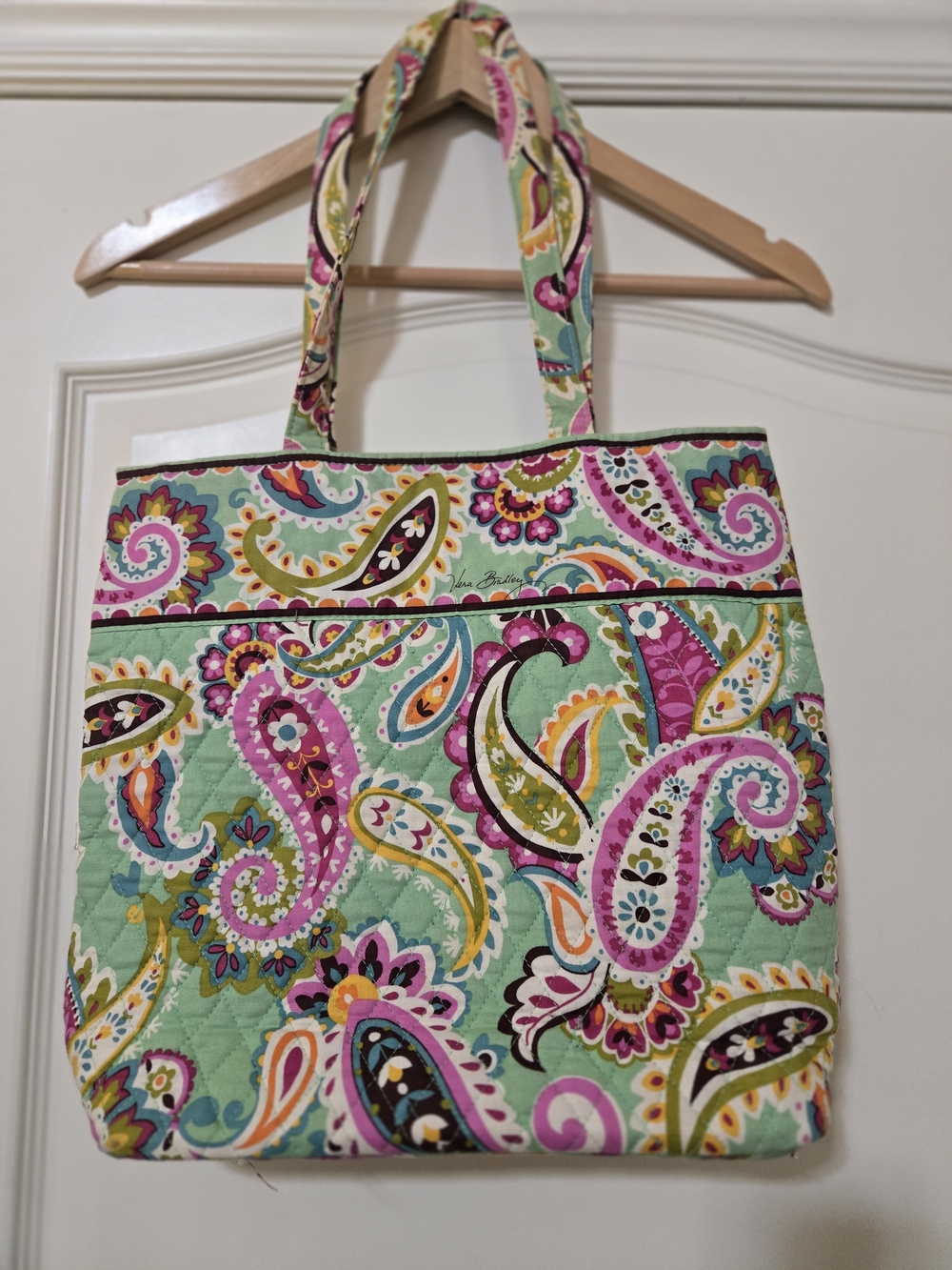 Vera Bradley Quilted Paisley Tote in Mint, Pink and Yellow